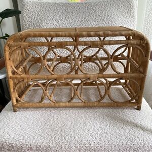 Vintage MCM Wicker Rattan Wine Rack 8 Bottle